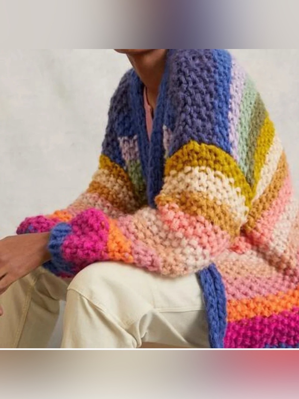 Anthropologie French Paris Rainbow Chunky Knit Cardigan